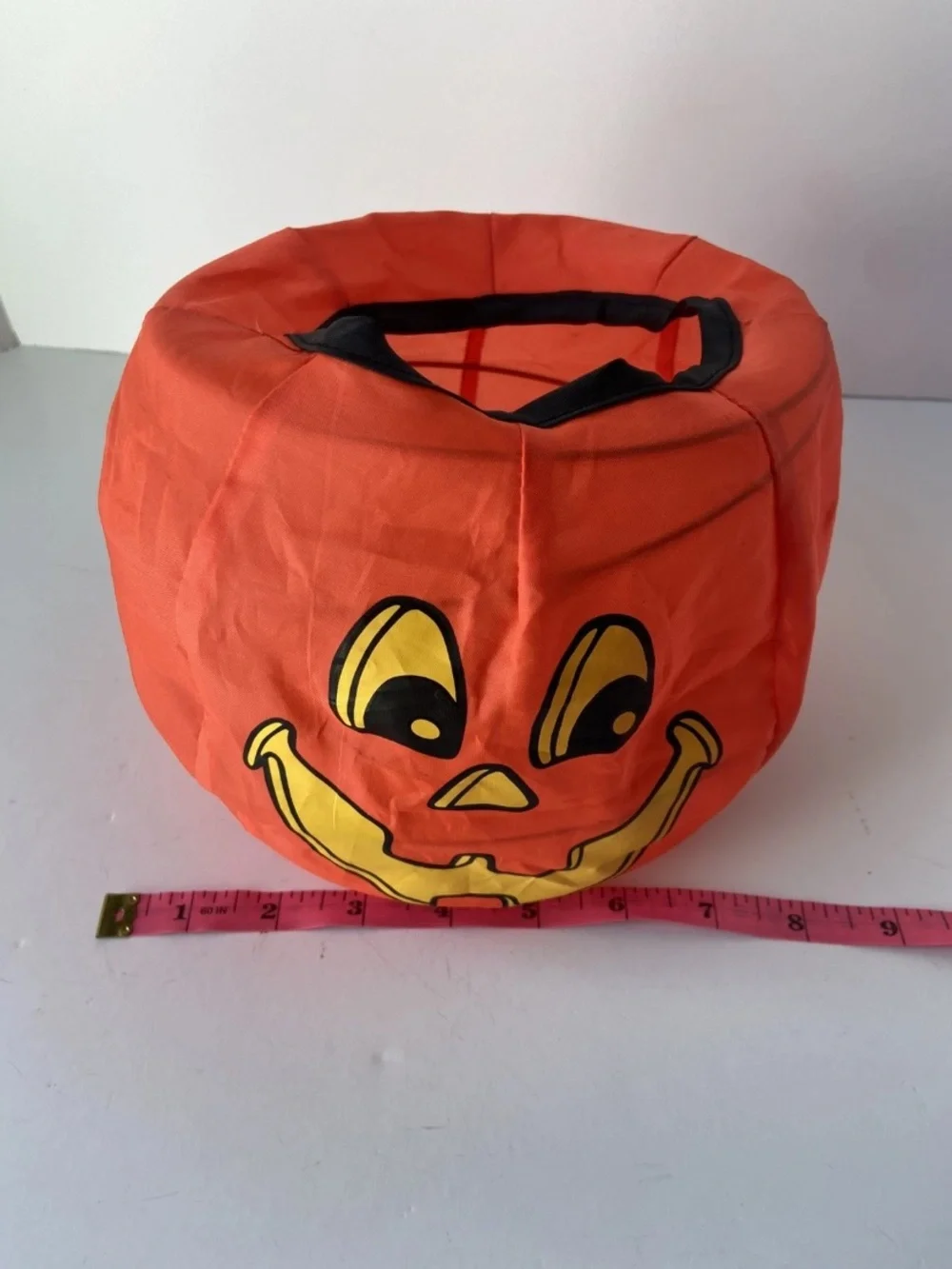 Vintage Tony USA Pumpkin Collapsible Halloween Basket Trick Or Treat Nylon GUC